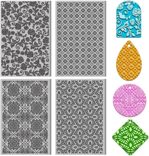 Vista 9 de Juego de 4 láminas de textura de arcilla polimérica para usar con cortadores de arcilla, esteras de textura de arcilla boho, kit de fabricación