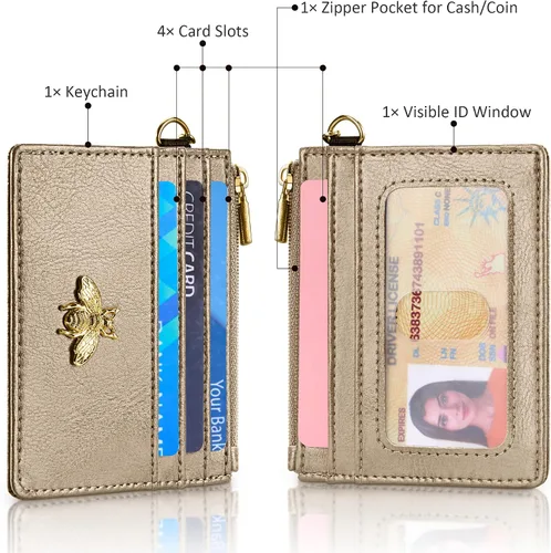 Vista 31 de SEAVILIA Tarjetero llavero cartera para mujer con ventana de identificación RFID monedero regalo abeja delgada minimalista pequeña cartera