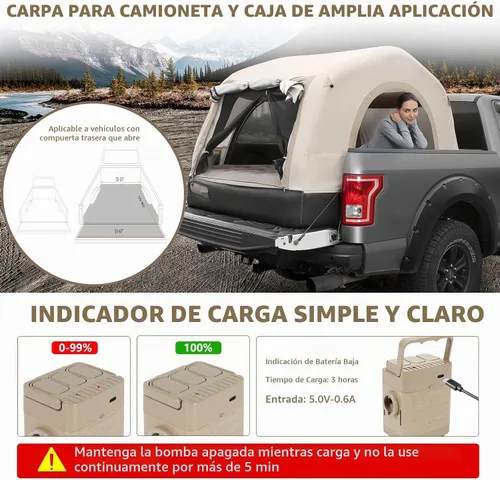 Vista 7 de Tienda de campaña autoinflable con colchón, PU2000mm impermeable, bomba de aire recargable, 3 minutos de instalación rápida Tienda de campaña