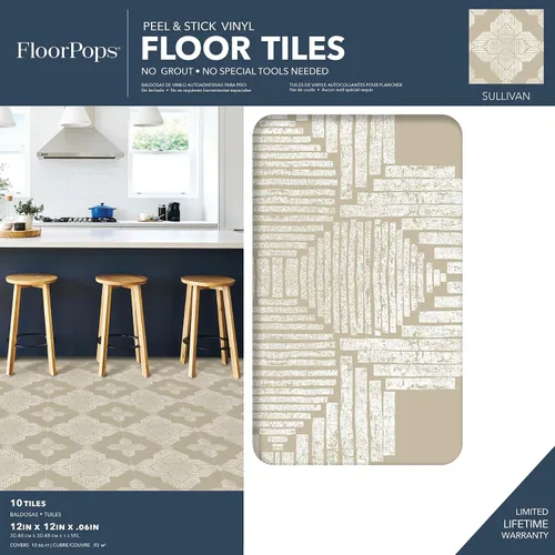 Vista 2 de FloorPops Azulejos de suelo Cream Sullivan Peel & Stick, FP4279