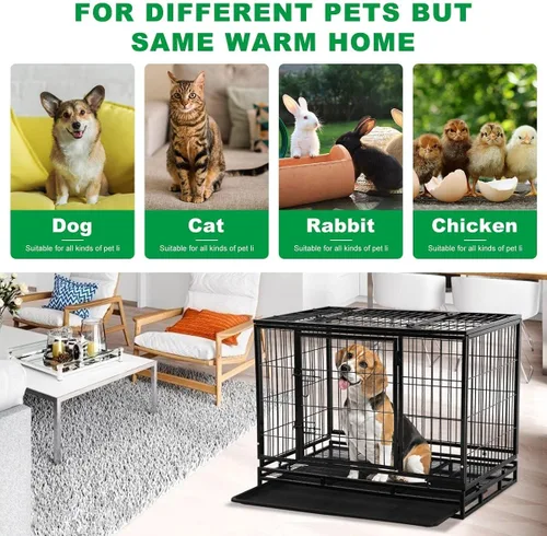 Vista 6 de Perrera para perros grande resistente con bandeja de plástico y ruedas, jaula XXL de 48 pulgadas para perros al aire libre con puertas dobles, cajas