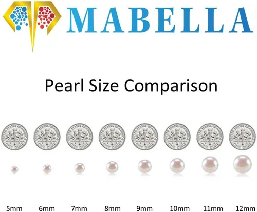 Vista 6 de MABELLA Pendientes de botón de plata de ley 925 AAA auténticos cultivados de agua dulce con perlas blancas y perlas para regalar a las mujeres