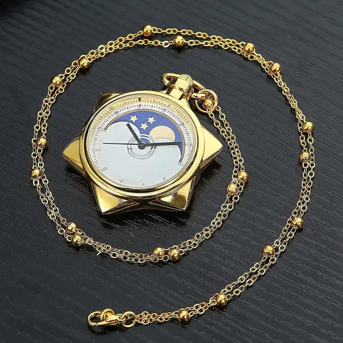 Vista 3 de BOSHIYA Sailor Moon Pocket Watch Cosplay Necklace Accessories Fashion Rhinestone Gold Star Quartz Pocket Watchwith ChainCosplay Girl