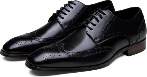 Vista 6 de Jousen Zapatos de vestir para hombre, zapatos de cuero formales Oxford Derby, zapatos de vestir retro Brogue Wingtip para hombres