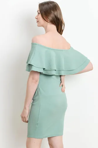 Vista 5 de LaClef Vestido de maternidad con hombros descubiertos para mujer con doble volante