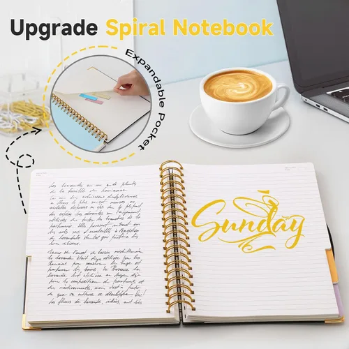 Vista 5 de Huhuhero Cuaderno de 5 materias, 240 páginas rayadas diario en espiral con rayas universitarias, 7.6" x 10.5" B5 cuadernos de tapa dura