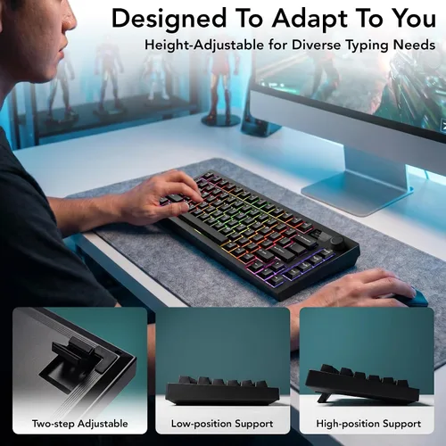 Vista 7 de TECWARE Teclado mecánico para juegos Spectre 75 Pantalla LCD personalizable y perilla Bluetooth inalámbrico de tres modos de 2.4 GHz Montaje