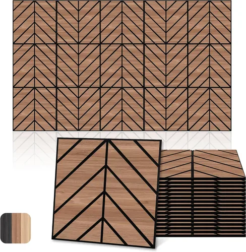 Vista 11 de Paneles acústicos, decoración de grano de madera de PVC, azulejos de pared con patrón tallado de 12 x 12 pulgadas, autoadhesivos para reducción