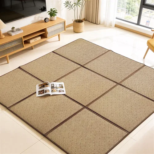 Vista 2 de Nisorpa Tapete japonés de tatami de 71 x 71 pulgadas, 0.47 pulgadas de grosor, tapete japonés de ratán antideslizante y transpirable de espuma Marrón