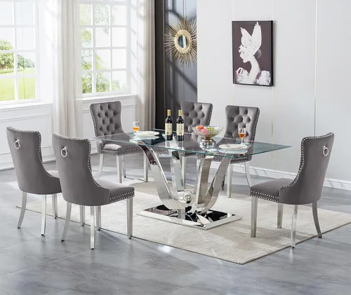 Vista 53 de SSLine Mesa de comedor de cristal dorado de 70 pulgadas para 4-6, base de Mesa de oro floral