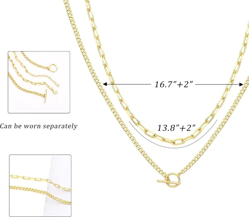 Vista 5 de CHESKY Collares de oro en capas para mujer, collar de cadena de oro delicado de 14 quilates para mujer, cadena de clip de eslabones cubanos de moda