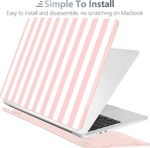 Vista 5 de Batianda Funda para MacBook Air de 15 pulgadas 2026 M5 M4 M3 M2 Chip, rayas Raya rosa