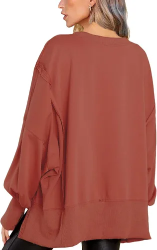 Vista 4 de BWQ Sudadera de gran tamaño para mujer, cuello redondo, manga larga, sin botones