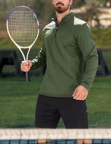 Vista 59 de MAGCOMSEN Sudadera de golf de manga larga con forro polar para hombre, con cremallera de 1/4, térmica, para correr
