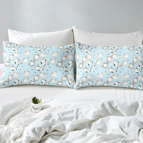 Vista 5 de Erosebridal Juego de sábanas con diseño de gato tamaño individual, sábana encimera Kawaii Garfield para niños y niñas, sábanas con huellas de patas