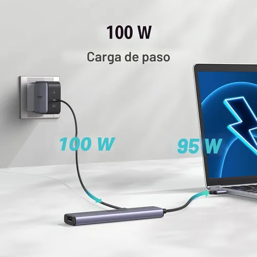 Vista 3 de UGREEN Adaptador multipuerto USB C 5 en 1 Revodok 105 4K HDMI, entrega de energía de 100 W, 3 puertos de datos USB-A, dongle USB C para MacBook