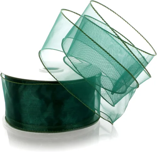 Vista 12 de Cinta de organza transparente con alambre de 2.5 pulgadas, color plateado de 10 yardas