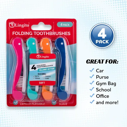 Vista 6 de Lingito Cepillo de Dientes Mini para Viajar con Funda, Cepillo de Dientes Plegable con Encaje para Adultos, Juego de 4, Suave