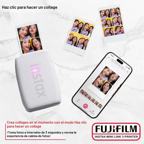 Vista 6 de Fujifilm Instax Mini Link 3 - Paquete de película para impresora Instax Mini (40 hojas), funda protectora Link 3 (blanco arcilla)