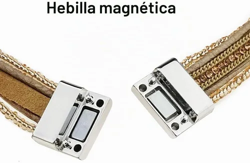 Vista 5 de Suyi Pulsera trenzada de cuero multicapa para mujer, con hebilla magnética Caqui