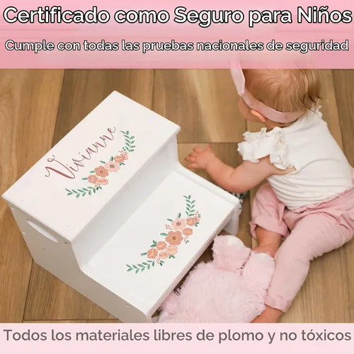 Vista 5 de Taburete personalizado para niños con flores de tallo blanco con almacenamiento