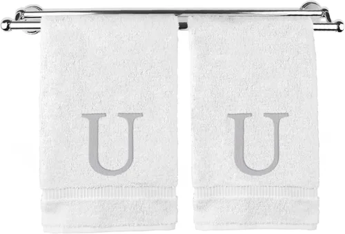 Vista 182 de Toalla de mano monogramada, regalo personalizado, juego de 2 - Toalla bordada con letra de bloque dorada - Extra absorbente 100% algodón turco