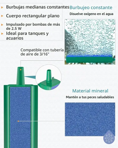 Vista 5 de Pawfly Barra Difusora de Aire para Acuario 4 Pulgadas, Burbujeador de Piedra para Tanque de Peces con Base de Plástico Cuadrada Difusor de Oxígeno