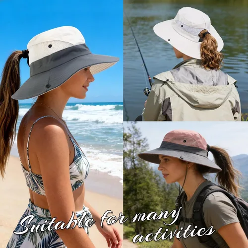 Vista 4 de PFFY Sun Beach Hats for Women Men UV Protection Wide Brim Foldable Fishing Sun Bucket Hat Outdoor Essentials