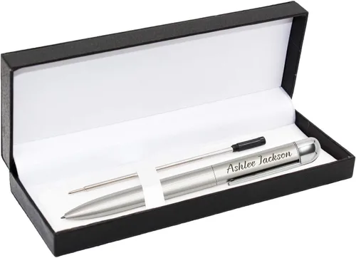 Vista 2 de Amlion Bolígrafos grabados personalizados, bolígrafos personalizados, regalos personalizados para hombres y mujeres, acción de giro, color negro
