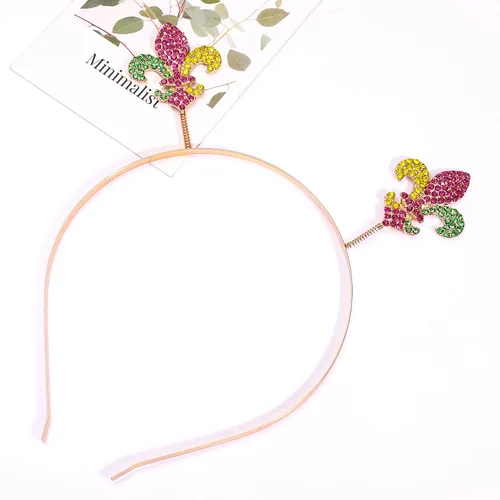 Vista 7 de NVENF Diadema de Mardi Gras con diamantes de imitación de flor de lis, máscara de letras de carnaval, aro para el cabello, accesorio para el cabello