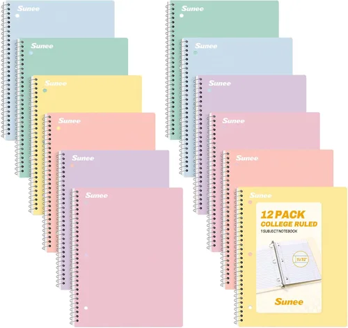 Vista 8 de SUNEE Cuadernos en espiral, paquete de 6, 1 materia, papel rayado universitario, 8 x 10-1/2 pulgadas, 70 hojas por cuaderno, cuadernos en espiral