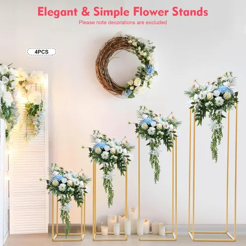 Vista 2 de Soporte de flores de metal para centros de mesa de boda, 4 piezas, soporte de flores de boda dorado, soporte de marco rectangular, soporte