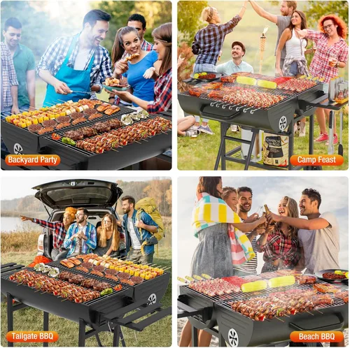 Vista 6 de Parrilla de barbacoa de carbón extragrande, 871 pulgadas cuadradas, espacio de cocción, parrilla de barbacoa de barril al aire libre con 2 mesas