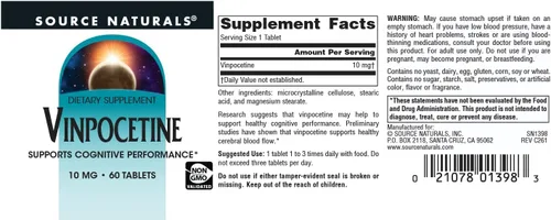 Vista 4 de Source Naturals Vinpocetine Tablets, Apoya el Rendimiento Cognitivo*, 10 mg - 60 Tabletas
