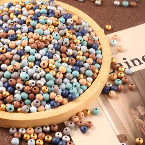 Vista 3 de ToBeIT 1000 cuentas de madera de macramé, cuentas redondas de colores de granja para manualidades, fabricación de joyas (azul-0.315 pulgadas)