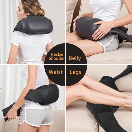 Vista 6 de Shiatsu masajeador de espalda, hombros y cuello con calor, amasado eléctrico 4D para aliviar los tejidos profundos, regalos ideales para mujeres