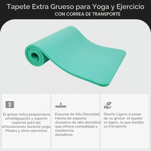 Vista 2 de BalanceFrom All Purpose 1-Inch Extra Thick High Density Anti-Tear Exercise Yoga Mat with Carrying Strap, Multiple Colors Azul aguamarina