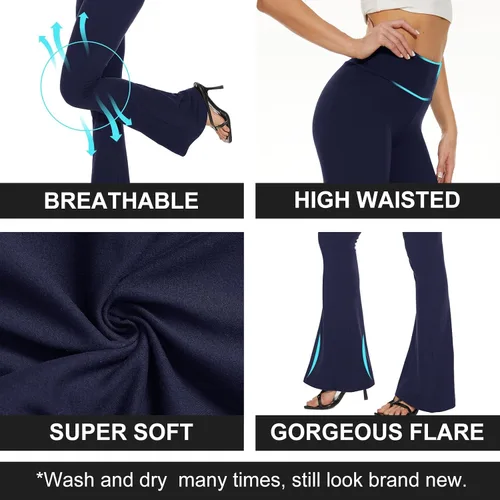 Vista 57 de TNNZEET Leggings acampanados negros para mujer, pantalones de yoga cruzados con bolsillos, corte de bota, leggings acampanados