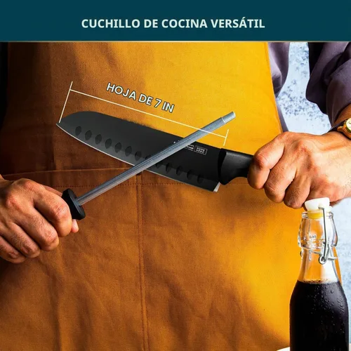 Vista 5 de Home Hero Santoku Cuchillo con funda - Cuchillo de acero inoxidable de alto carbono Negro