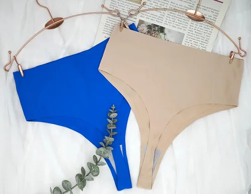 Vista 6 de Tanga de algodón acanalado transpirable sin costuras de cintura alta para mujer, ropa interior de talla grande