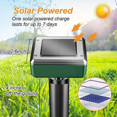 Vista 2 de Paquete de 8 picos de disuasión de topos sónicos alimentados por energía solar, repelente de ratones de serpiente para césped, jardín y patio