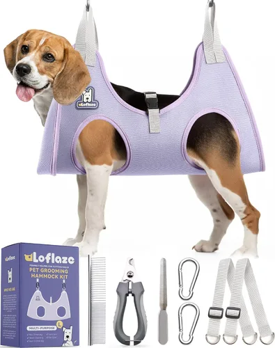 Vista 16 de Loflaze Arnés de Hamaca de Aseo para Perros y Gatos con Cortauñas Recortador de Uñas para Mascotas - Eslinga Colgante para Gatos para Recortar