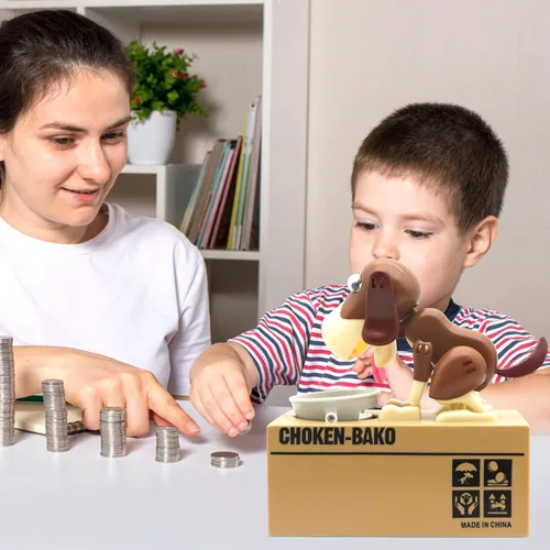 Vista 4 de Hungry Dog - Alcancía con diseño de perros lindos, roba monedas como monedas mágicas, caja de dinero, regalo de cumpleaños para niños