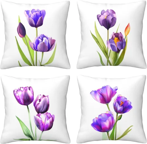 Vista 10 de Ouqiuwa Juego de 4 fundas de almohada coloridas con diseño de pájaros de 12 x 12 pulgadas, cuadradas, decorativas, con hojas de arce otoñales