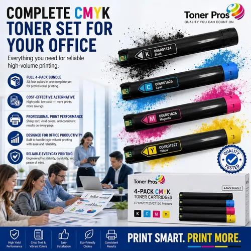 Vista 7 de Toner Pros Cartucho de tóner Xerox Versalink 006R01824, 006R01825, 006R01826, 006R01827 remanufacturado de alta capacidad, repuesto para impresoras