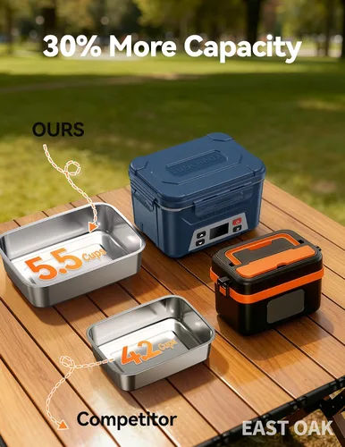Vista 4 de EAST OAK Caja de almuerzo eléctrica inalámbrica para adultos, caja de almuerzo autocalentable recargable de 5.5 tazas - Calentamiento automático