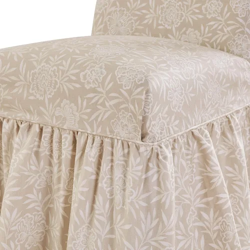 Vista 3 de SureFit Essential - Funda larga para silla de comedor con volantes de sarga con diseño estampado de algodón, falda larga con volantes y pliegues