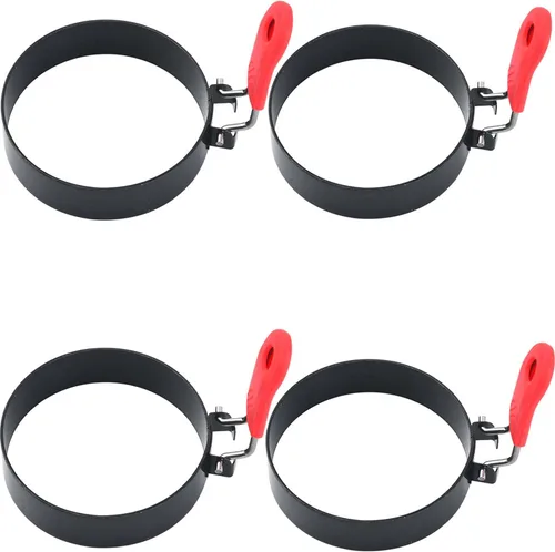 Vista 6 de Juego de 2 anillos de huevo de 3.5 pulgadas con mango de silicona, molde redondo para magdalenas inglesas, molde para panqueques para acampar