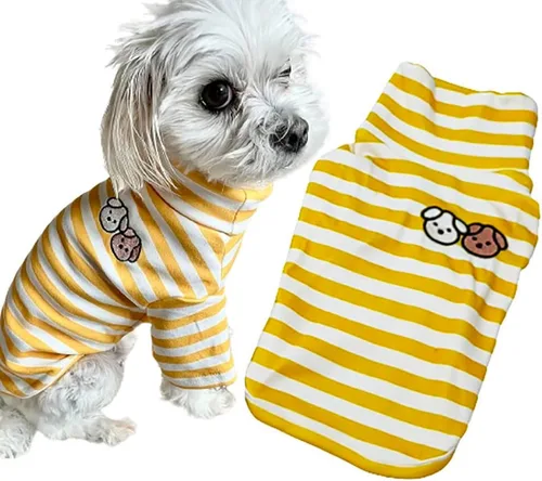 Vista 9 de Suéter de cuello alto para perro, lindo bordado de perrito, sudadera súper suave para perro, camisa para perro, suéter elástico a rayas para Raya