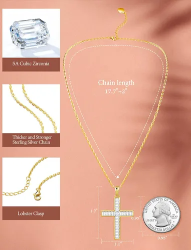 Vista 5 de Collares con cruz de plata de ley 925 para mujer, collar con colgante de cruz infinita, lujoso corte princesa, crucifijo de fe trenzada, regalos